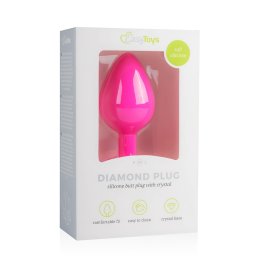 Easytoys Diamond - fehér köves anál plug (közepes, pink)