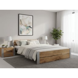 Ágy IKAROS DOUBLE 160 x 200 cm, artisan tölgy/szürke Ágyrács: Léces ágyrács, Matrac: Coco Maxi 20 cm matrac