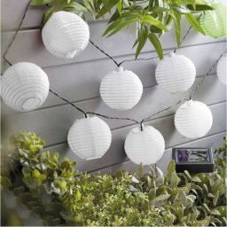 ProGarden 10 db-os solar mini kínai lampion szett, fehér, kerek, 76 mm, meleg fehér LED