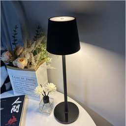 Elemes asztali LED lámpa, fényerőszabályzó, 26 cm magas, sima ernyős, fekete