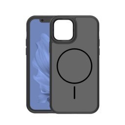 Szilikon telefonvédő (műanyag hátlap, ütésállóság, légpárnás sarok, kameravédő, MagSafe) FEKETE Apple iPhone 12