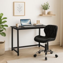 Dolgozószobai szett – összecsukható íróasztal ZARIMO 80×40 cm fekete + irodai szék AVOLA VELVET fekete