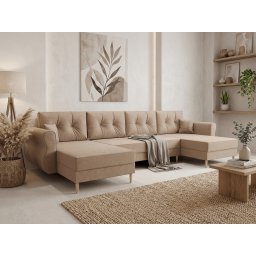 Ágyazható U alakú kanapé SILVIANO 300x140 cm, bézs színű + 2 db díszpárna INGYEN ITAKA 48