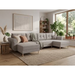 Ágyazható U alakú kanapé SILVIANO 300x140 cm, szürke színű + 2 db díszpárna INGYEN ITAKA 50