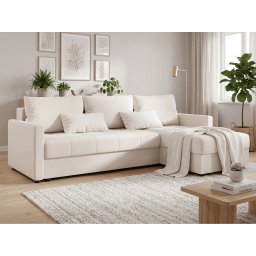 VENORIA L alakú kihúzható sarokkanapé, 220x143 cm, krémszínű + 2 párna INGYEN Cosmic 10