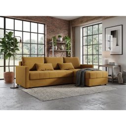 VENORIA L alakú kihúzható sarokkanapé, 220x143 cm, mustársárga + 2 párna INGYEN Itaka 33