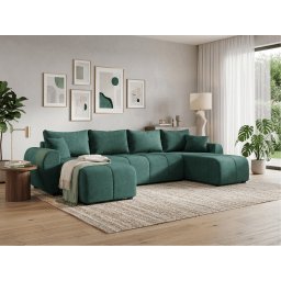 SEVIO U alakú kihúzható ülőgarnitúra, 311x145 cm, palackzöld + 2 párna INGYEN Cosmic 190