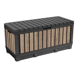 Keter KENTWOOD kerti tároló box - 350 L, ülhető párnatartó, ashwood