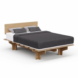 Blumfeldt NordicAura Double kétszemélyes ágykeret, 140 cm x 200 cm, robusztus, szerszámmentes, eukaliptuszfa, polcok (BED3-NA-DL140)