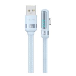 USAMS US-SJ651adatkábel (USB - Type-C, 66W, gyorstöltő, 90 fokos, cipőfűző, 120cm) VILÁGOSKÉK