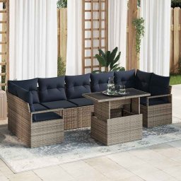 vidaXL Kerti Kanapé Szett 8 db 7-Ülőhelyek száma Szürke és sötétkék