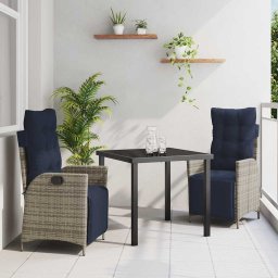 vidaXL Kert étkező szett 3 db Szürke és fekete Rattan