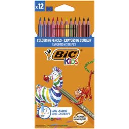 BIC Színes ceruza készlet, BIC KIDS "Evolution Stripes", 12 különböző szín