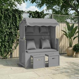 vidaXL szürke polyrattan és tömör fa strandszék párnákkal