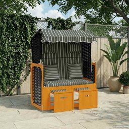 vidaXL fekete és szürke polyrattan és tömör fa strandszék párnákkal