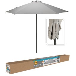 Ambience acél vázas és 6 bordás napernyő, széltörővel, 2,3 m, 180g/m2, UPF30+, szürke