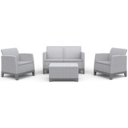 Keter SCANDI FORMA kerti bútor szett - 4 személyes, sofa + 2 fotel + tárolós asztal, Ash grey / Storm grey