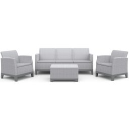Keter SCANDI FORMA 3 személyes kerti bútor szett - 5 fős, sofa + 2 fotel + tárolós asztal, Ash grey / Storm grey
