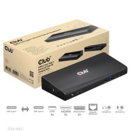 Club3D dokkolóállomás USB-C 13v1, 2xDP, 3xHDMI, 1xUSB-C, 5xUSB, 1xRJ45, 1x3.5mm, fekete, fekete