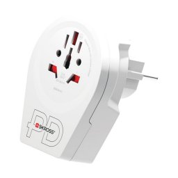 SKROSS utazó töltő USB+Type-C aljzat (250V/2.4A, 20W, EU2 pin - AUS/CH, UK, USA/JPN, CHE, IT, BRA, földelt) FEHÉR