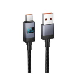 HOCO X118 adatkábel (USB - Type-C, 25W, gyorstöltő, 100cm, LED kijelző, cipőfűző) FEKETE