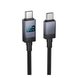 HOCO X118 adatkábel (Type-C - Type-C, 60W, gyorstöltő, 100cm, LED kijelző, cipőfűző) FEKETE