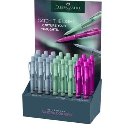 FABER-CASTELL Golyóstoll display, 1 mm, XB, nyomógombos, FABER-CASTELL "Poly Ball View Aurora", vegyes színek
