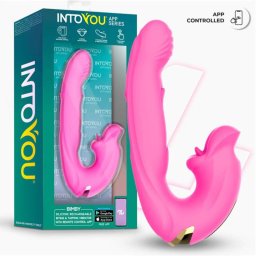 IntoYou - Bimby okosvibrátor mozgó szárrésszel, szájas csiklóizgatóval (pink, APP-os)