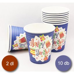 Papír pohár 10 db/cs - Happy Birthday kék-tortás