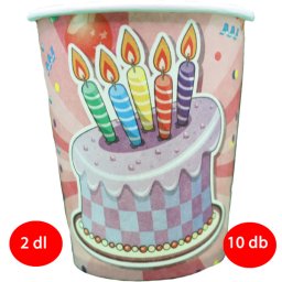 Papír pohár 10 db/cs - rózsaszín, csíkos, tortás