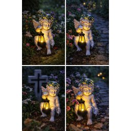 Napelemes angyal kerti lámpa Led lanternával, kültéri dekoráció