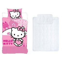 Hello Kitty Pink World gyerek, ovis ágyneműhuzat és paplan/párna szett 100x135 cm 40x60 cm