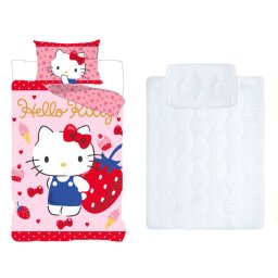 Hello Kitty Strawberry gyerek, ovis ágyneműhuzat és paplan/párna szett 100x135 cm 40x60 cm