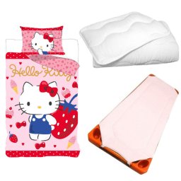 Hello Kitty Strawberry gyerek, ovis ágyneműhuzat, derékalj és paplan/párna szett 100x135 cm 40x60 cm