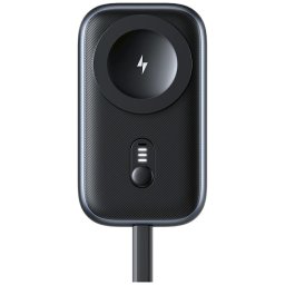 induktív töltő Apple Watch Usams CD245 2 1-ben 1200mAh powerbankkal + USB-C kábel titánium