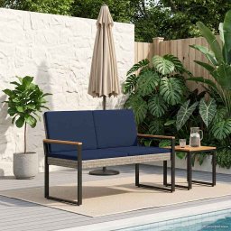 vidaXL Kerti pad Szürke és sötétkék 107 x 61 x 80 cm polirattan