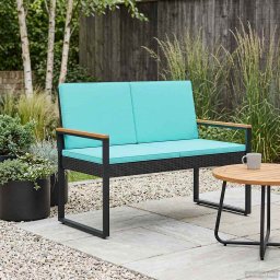 vidaXL Kerti pad párnával Fekete és Türkiz 107 x 61 x 80 cm polirattan