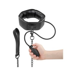 Fetish - felpumpálható nyakörv pórázzal (fekete)