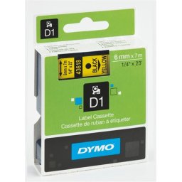 DYMO Feliratozógép szalag, 6 mm x 7 m, DYMO "D1", sárga-fekete