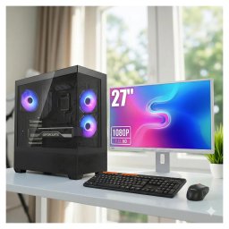 Komplett Gaming PC Szett DARKFLASH DS900 Intel Core i5-14400F/16GB DDR5/512GB NVMe SSD/RTX 5060 8GB/Fujitsu B27-8 27" FHD Monitor/Meetion Vezeték nélküli Billentyűzet+Egér/Windows 11 vagy 10