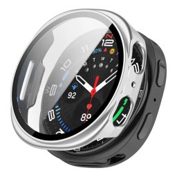 Műanyag keret (BUMPER, ütésállóság + kijelzővédő üveg) EZÜST Samsung Galaxy Watch 8 eSIM 40mm (SM-L325), Galaxy Watch 8 40mm (SM-L320)
