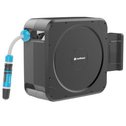 Szett: ENERGO automata tömlődob, 1/2" 30 m + 2 m tömlővel, gyorscsatlakozókkal és szórófejjel, fali kerti öntöző, 180°-ban forgatható