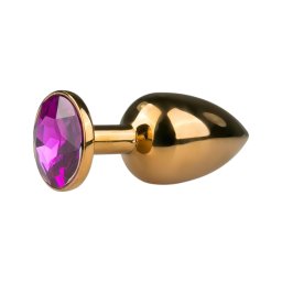 Easytoys Metal No.1 - lila köves kúp anál plug - arany (2,5cm)