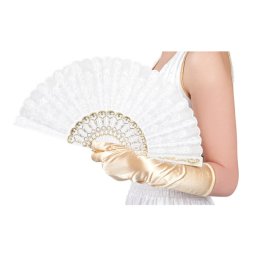 Legyező, fehér, textil, 23 cm