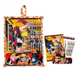 Naruto Ninjas írószer szett fém tolltartóval - 12 darabos - cipzáras tasakban
