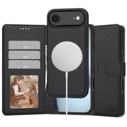 Apple iPhone Air (2025), Oldalra nyíló tok, stand, mágnes csattal, kivehető tokkal, Magsafe töltővel kompatibilis, TP Wallett Magsafe, fekete