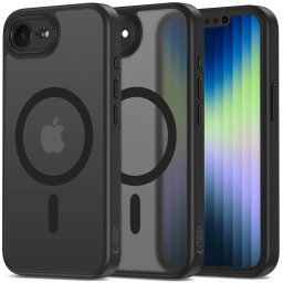 Apple iPhone 16e / 17e, Műanyag hátlap védőtok + szilikon keret, Magsafe töltővel kompatibilis, kameravédő kerettel, Magcam Magsafe, áttetsző/fekete