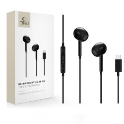 Tech-Protect UltraBoost USB-C vezetékes fülhallgató hangerőszabályzóval, mikrofonnal, fekete