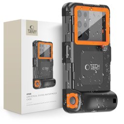 Tech-Protect IPX8 univerzális vízálló telefon tok, 4,7-6,7col telefonokhoz, fekete-narancs