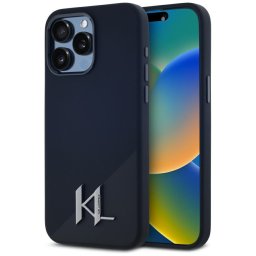 Karl Lagerfeld Silicone Shadow Metal Initial iPhone 15 Pro Max hátlap tok kameravédelemmel, MagSafe, fekete